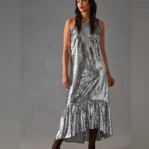 Anthropologie Silver Sequin Dress NWT